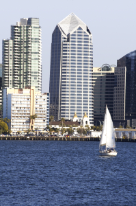 San Diego, California skyline with sailboat
